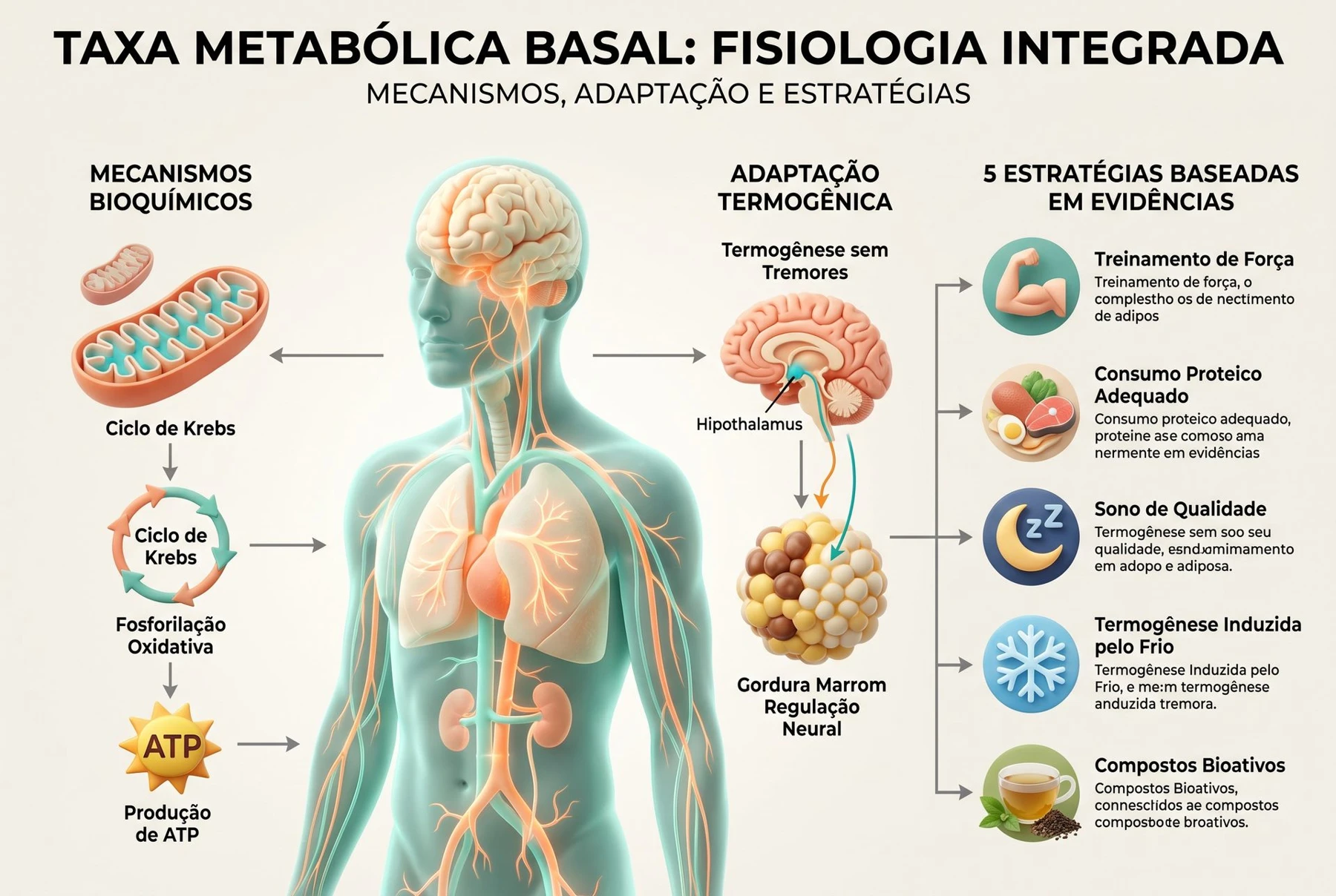 Ilustração 3D da atividade mitocondrial e produção de energia celular no tecido muscular